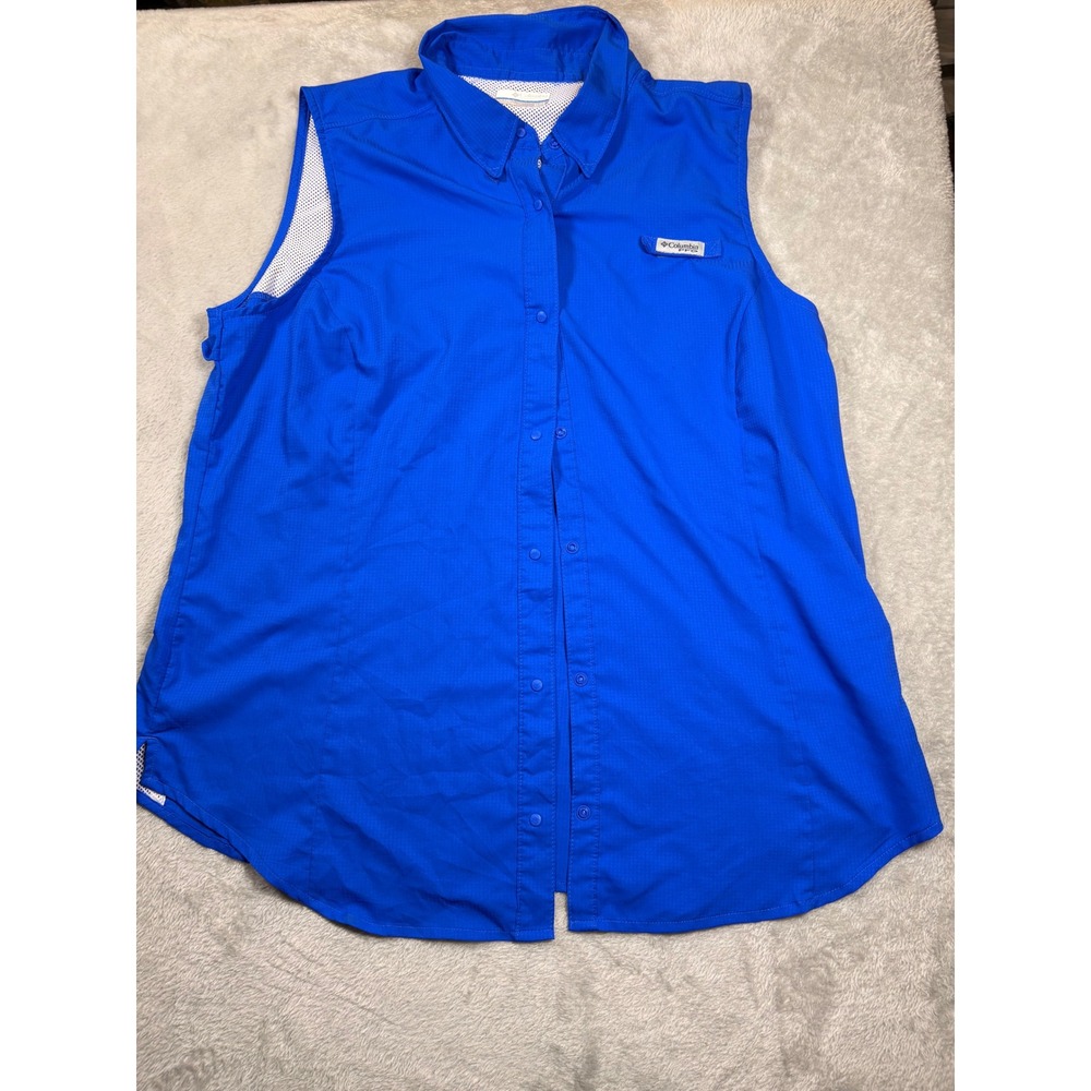 Columbia PFG Women's Blue XL Sleeveless Fishing Shirt Mesh Lined Button Up